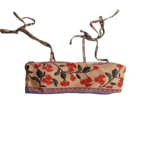 Unbranded Womens High Waist Bandeau Bikini Pink Combo Bird Floral M New - Picture 6 of 6